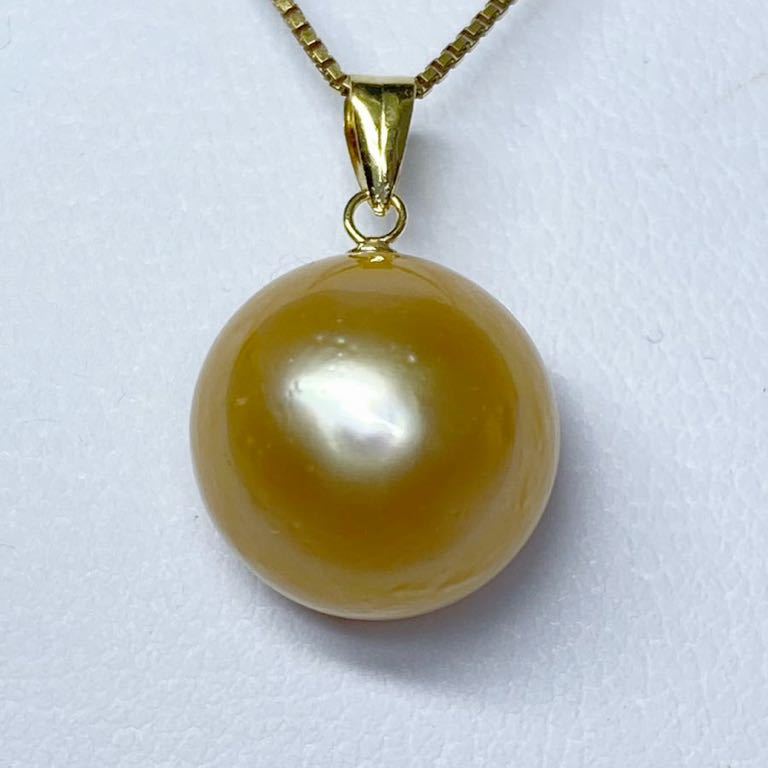 南洋白蝶ナチュラルゴールデンパールペンダントネックレス 新品 てり