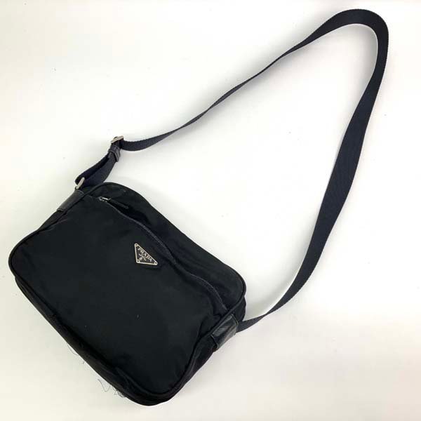e)プラダ PRADA ナイロン 三角ロゴ ショルダーバッグ ブラック 黒 鞄