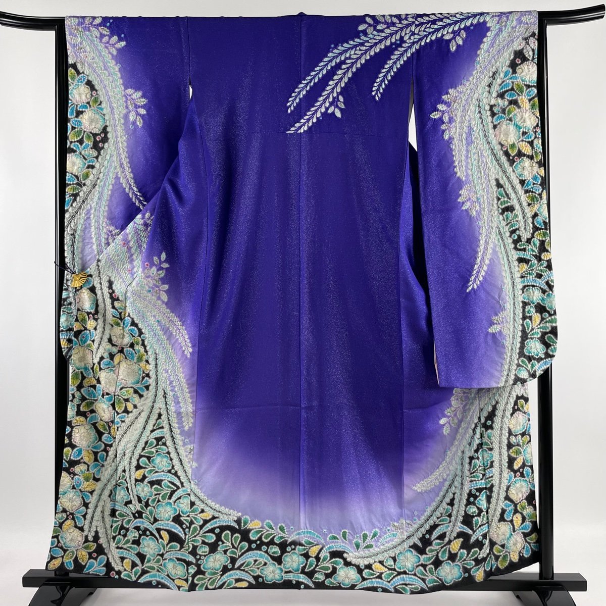 振袖 逸品 辻が花 銀通し 染め分け 青紫 袷 身丈159.5cm 裄丈64.5cm M 正絹 【中古】