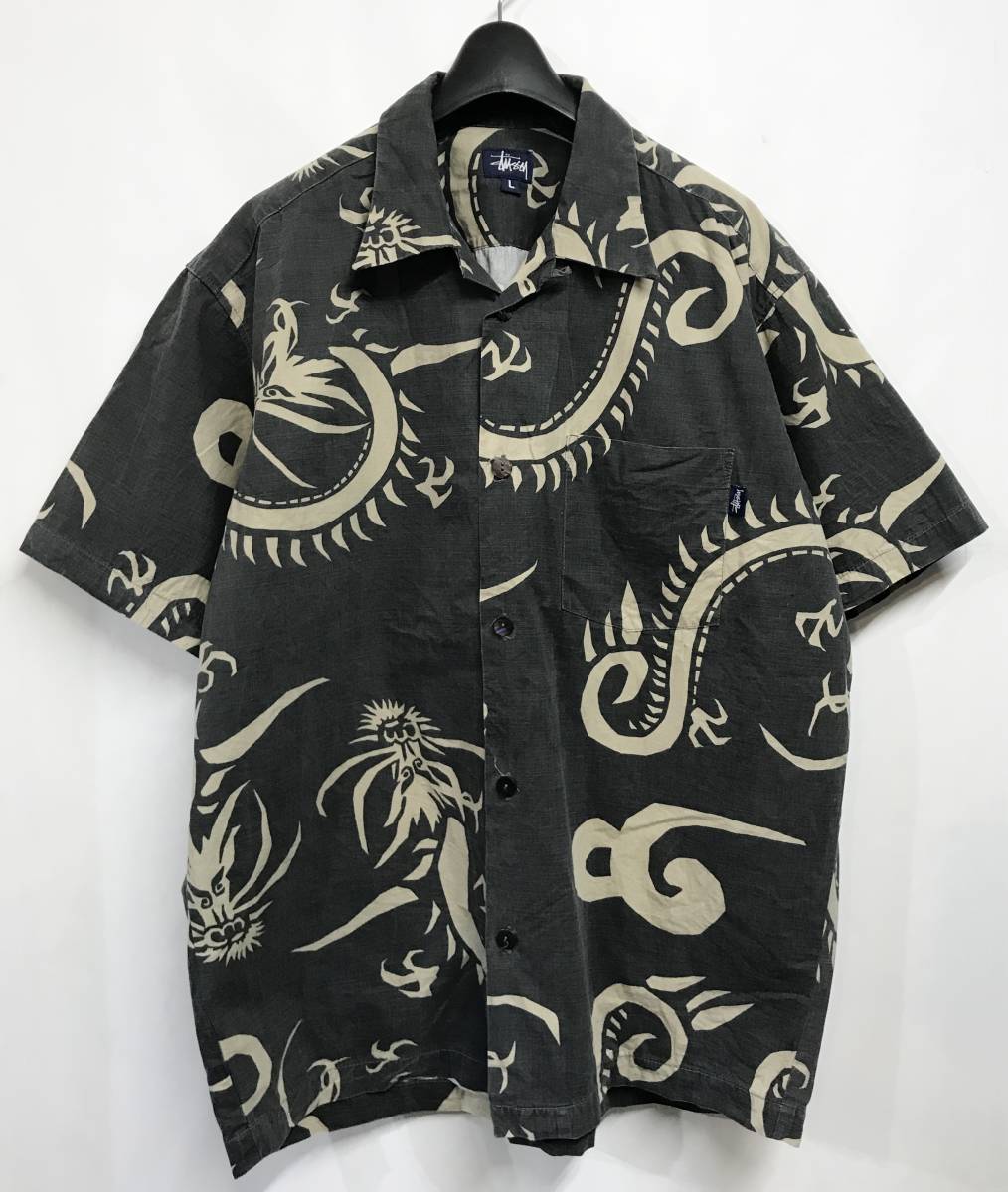 Old Stussy オールド ステューシー 開襟 オープンカラー 総柄 シャツ  