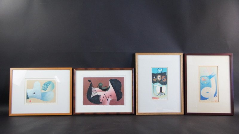 hh412 真作 蓮尾力 版画 4点 まとめて 青い鳥 気流春 他 額装
