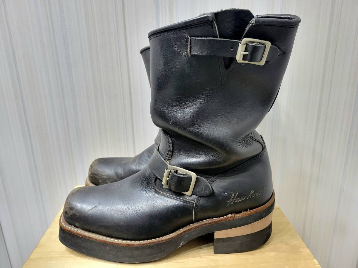 80s～ vintage Hawkins エンジニアブーツ US8.5 26.5cm ブラック 黒 80年代～ ビンテージ ホーキンス 本革