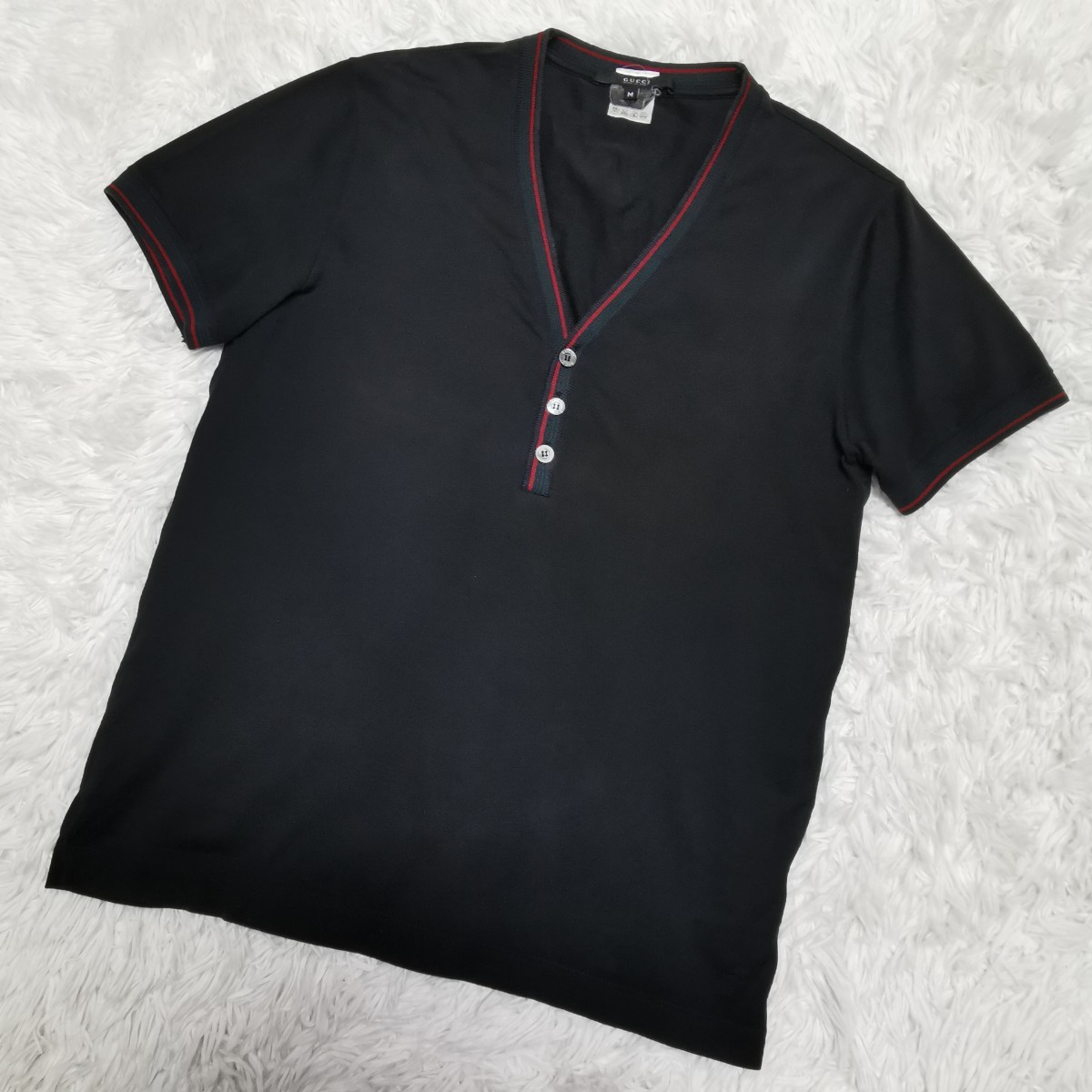 メンズ GUCCI ダメージ加工 tシャツ シェリーライン ブラック