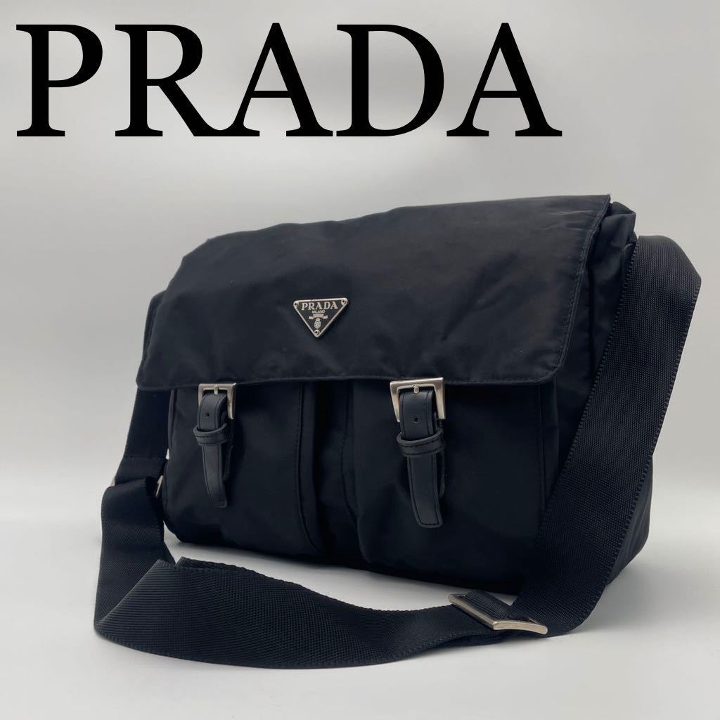 PRADA プラダナイロンショルダーバッグ ブラック黒 三角プレート 