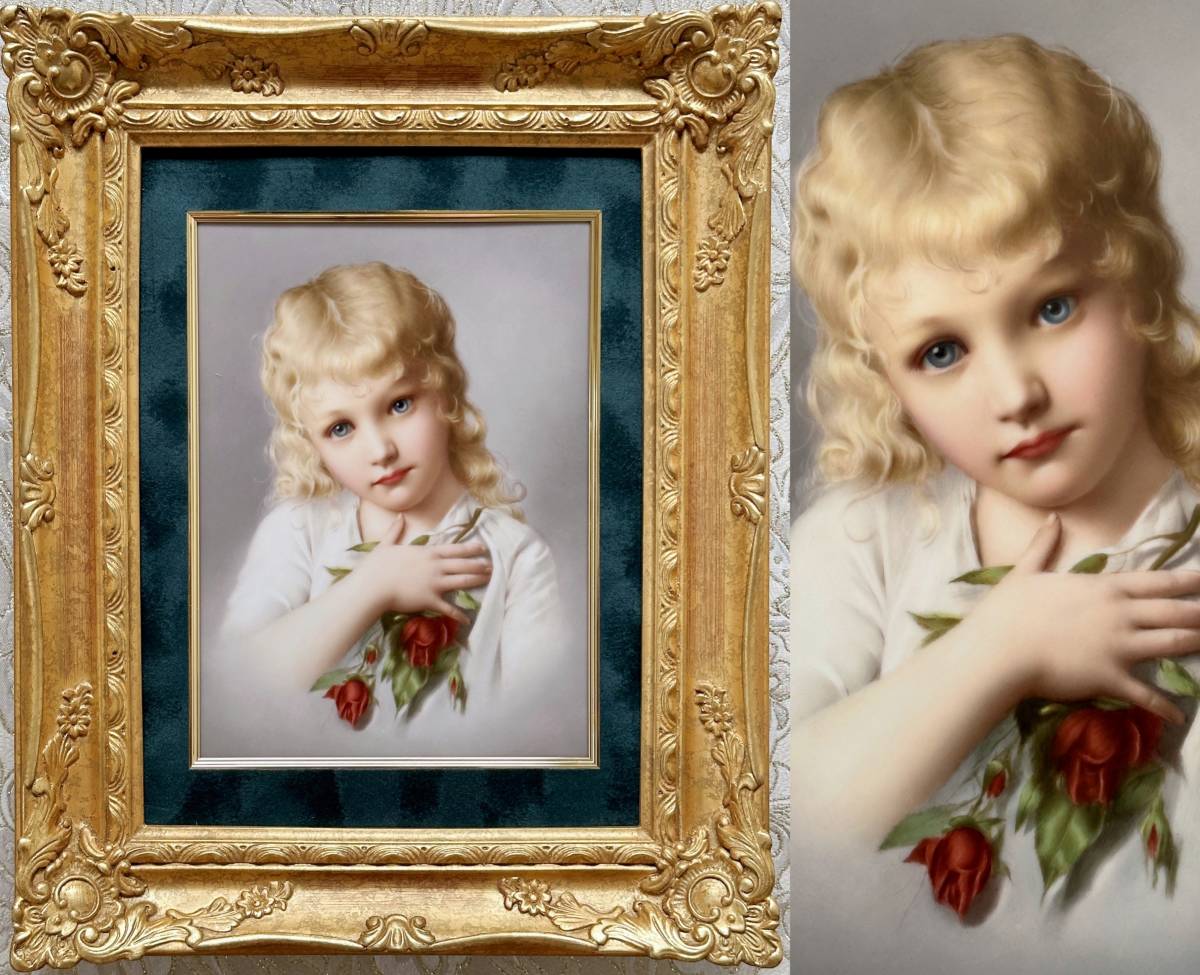 □19世紀ドイツ手描き陶板画 薔薇を持つ少女(マイセン)｜売買された 