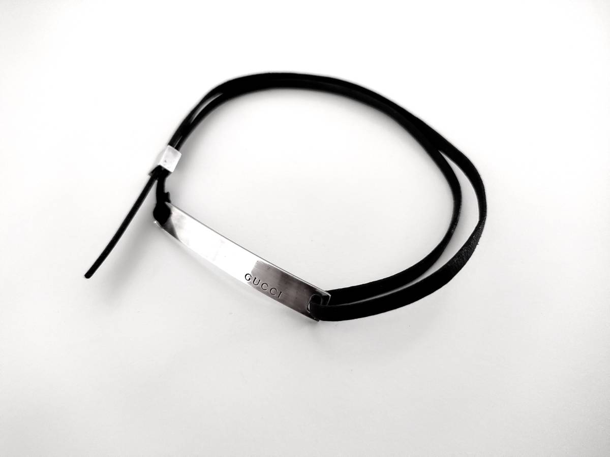 90s00s Gucci プレート レザー コンビ ブレスレット シルバー925