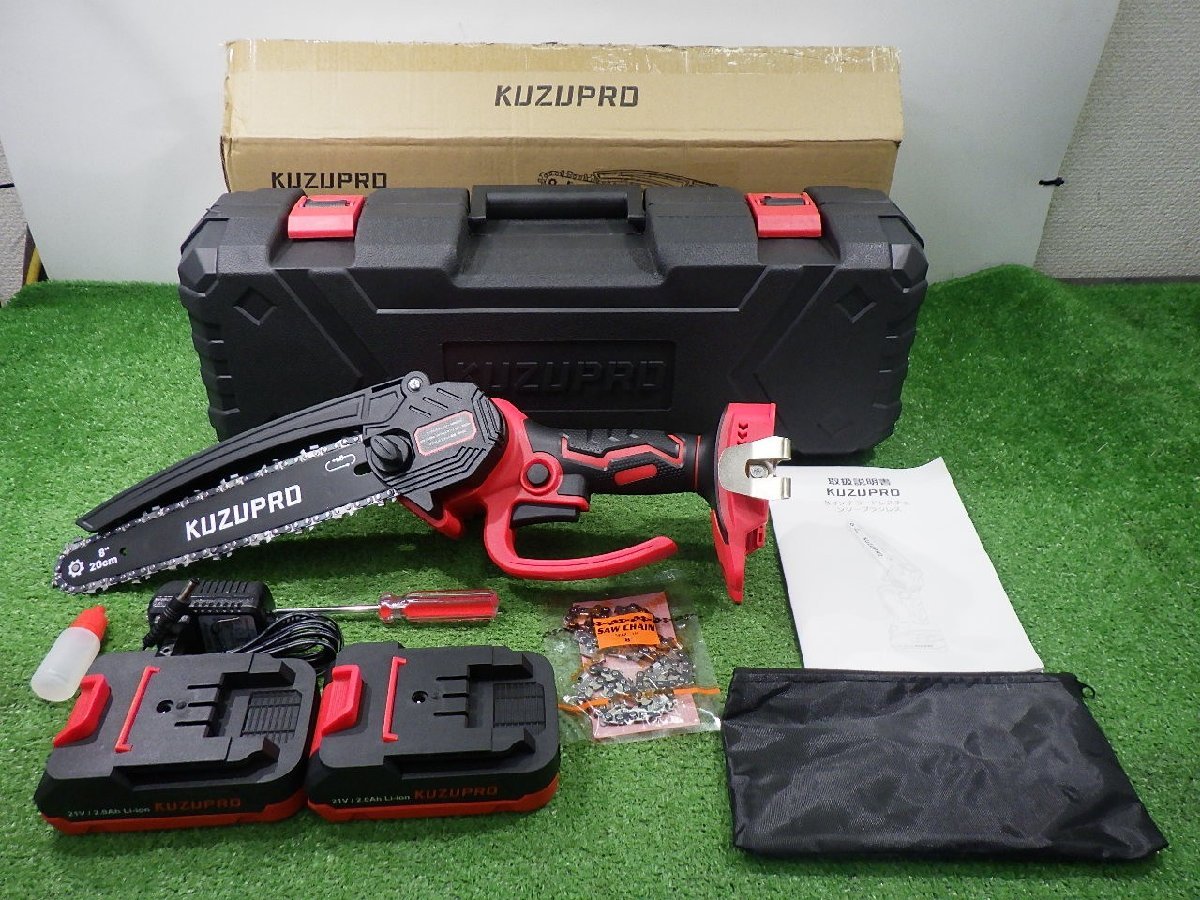 きれいな品★KUZUPRO 8インチ コードレスチェーンソー MR6503 ブラシレス 充電器・バッテリー2個・ケース付 充電式 中古品