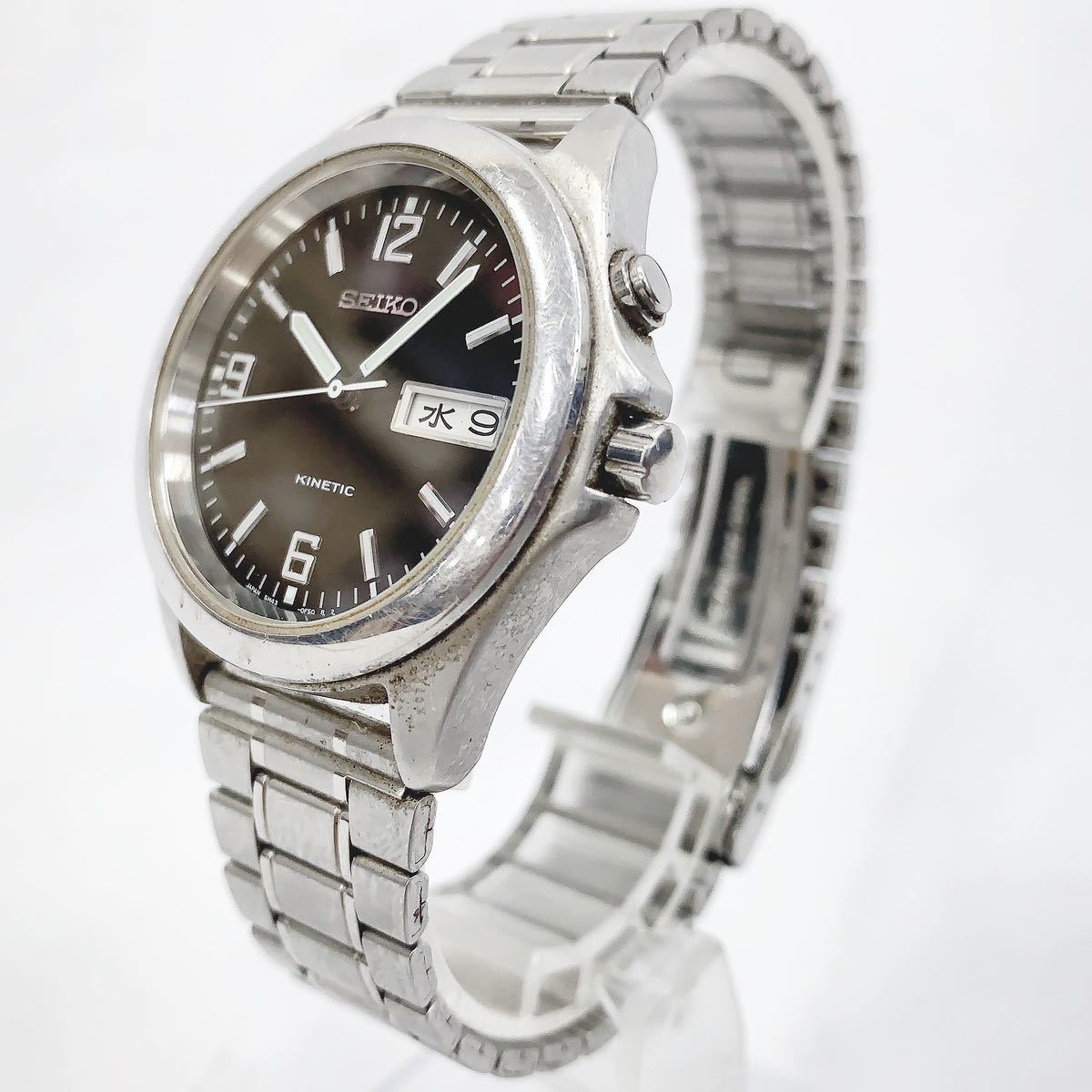 稼働品 SEIKO セイコー KINETIC 5M43-0E10 自動巻き メンズ腕時計 