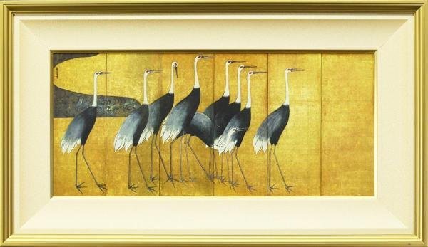 【真作】【WISH】尾形光琳「群鶴図（左隻）」シルクスクリーン 約12号 大作 振金 証明シール ◆出品中の群鶴図（右隻）と対 　 #23072894