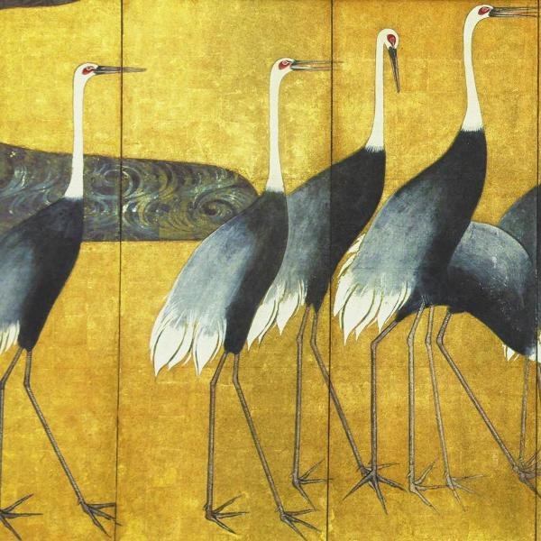 【真作】【WISH】尾形光琳「群鶴図（左隻）」シルクスクリーン 約12号 大作 振金 証明シール ◆出品中の群鶴図（右隻）と対 　 #23072894