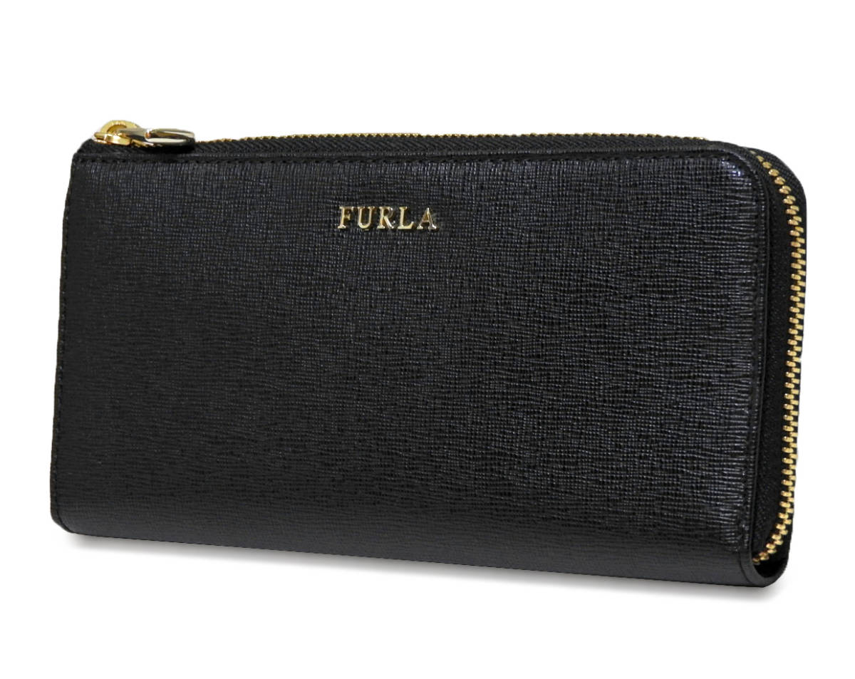 【未使用】FURLA フルラ レザーＬ字ファスナー財布 ブラック ★札入れ・ジップ小銭入れ・カード8枚 ★正規品 ★全国送料無料♪