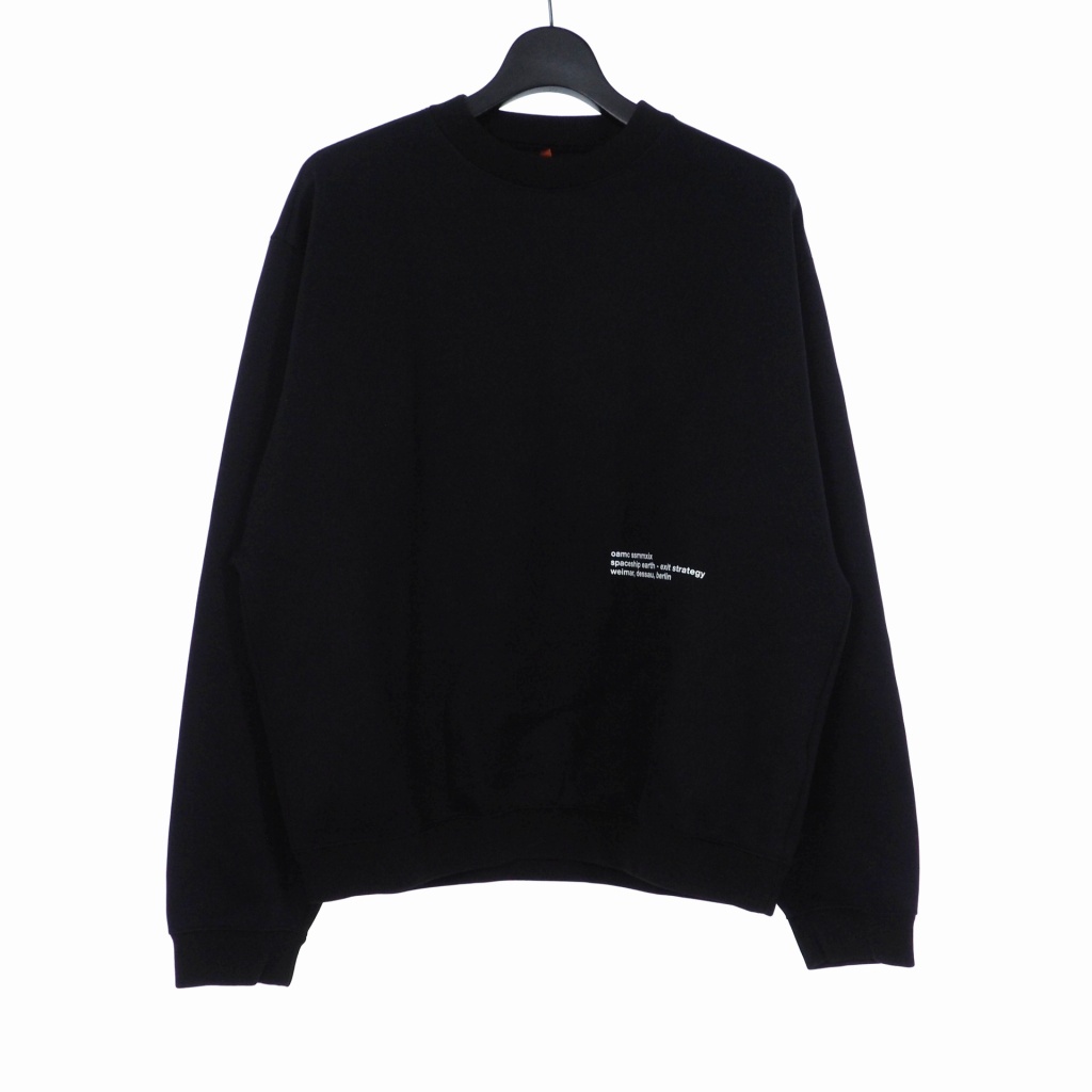 オーエーエムシー OAMC 19SS スローガン ロゴ プリント クルーネック スウェット トレーナー S 黒 ブラック OAMO700182 メンズ
