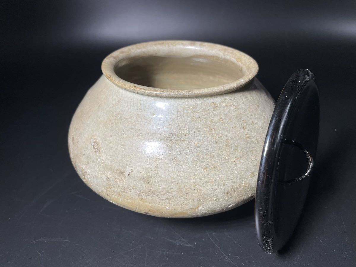 DH540 △ 朝鮮美術 李朝・高麗 高麗青磁水指 自然釉 漆蓋付