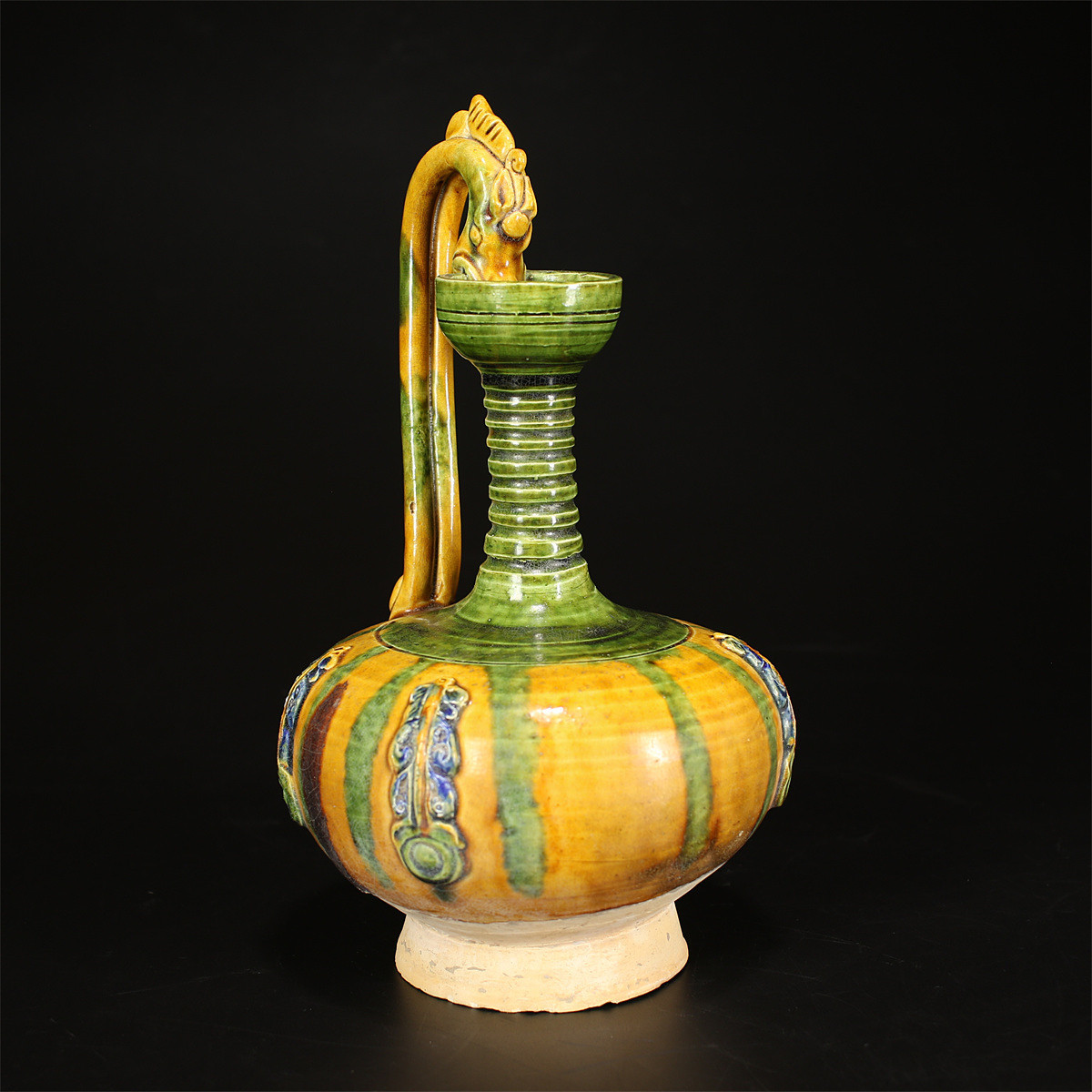 CB885 唐物 【唐三彩】 唐代三彩 龍耳花瓶／美品 I ！ z