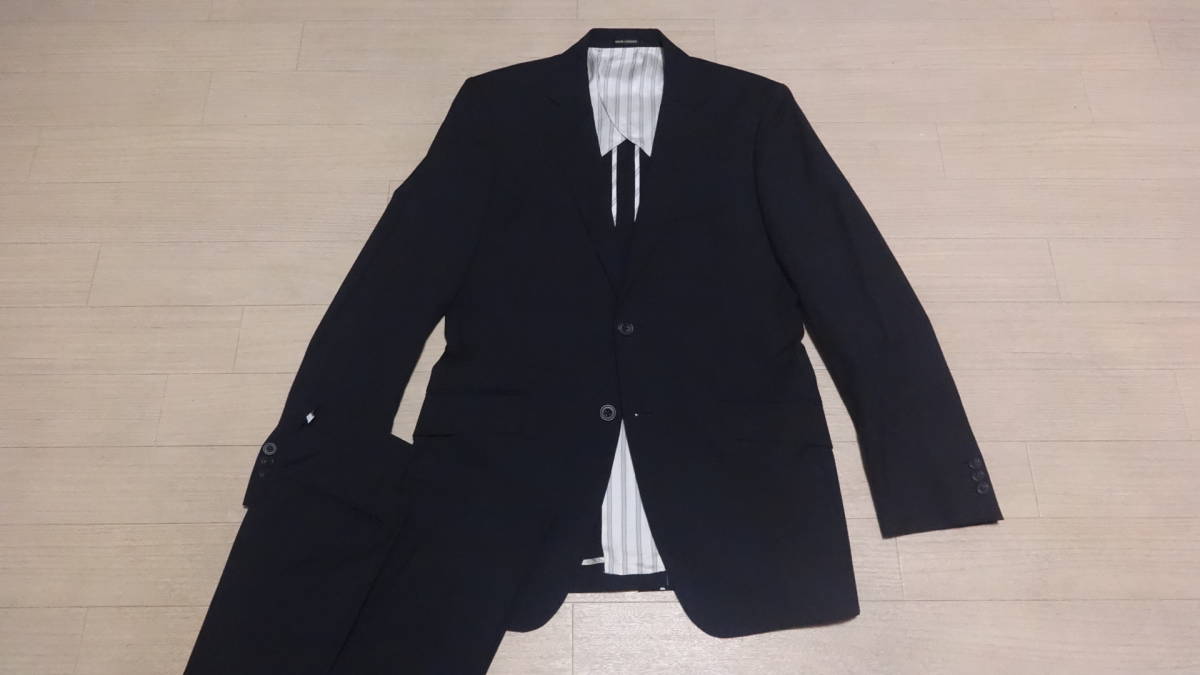 美品170cmW77cm★イタリア製REDA×HIGHSTREET★美シルエット★細身2Bスリムスーツ/黒織りストライプ★背抜シングル２釦★ハイストリート
