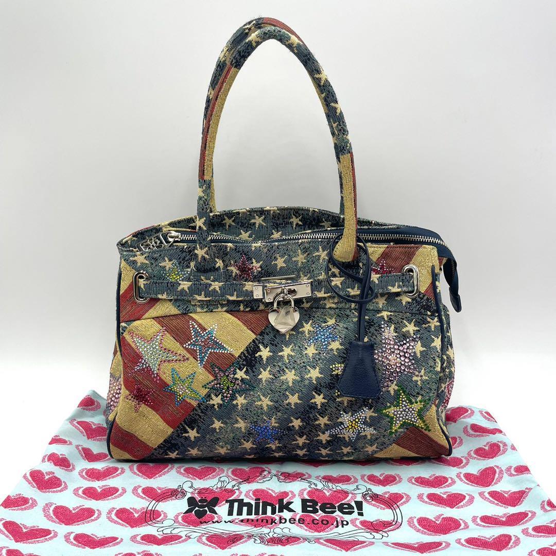 1円 ■ 新品未使用 Think Bee! ハンド バッグ アメリカ 星条旗 トート 金具 シンクビー スター トートバッグ