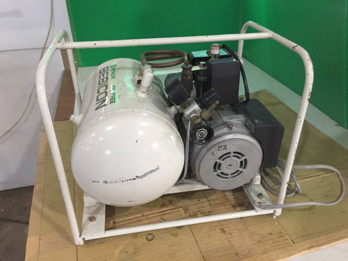 Q5263 通電OK/現状渡し☆売切☆日立 ベビコン オイルフリー 0.4OP-8SKA エアコンプレッサー