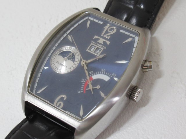 裏面スケルトン★TECHNOS TEPM902 腕時計 自動巻き アナログ デイト オートマチック ムーンフェイズ パワーリザーブ テクノス 動作品 84536