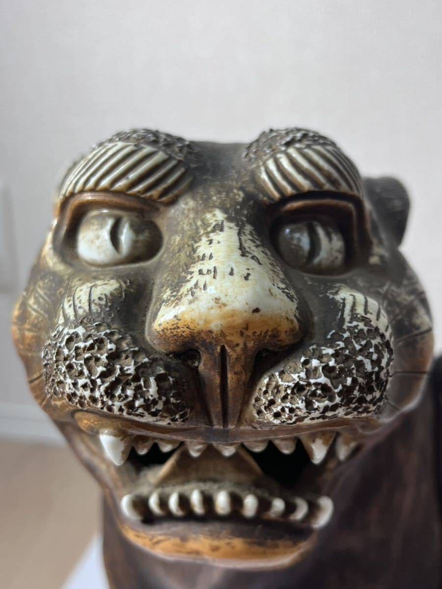 骨董品 鍋島青山焼 陶器虎の置物 トラ 虎猫 焼物 置物】／煎茶道具 鍋島大川内焼 江戸／(陶磁一般