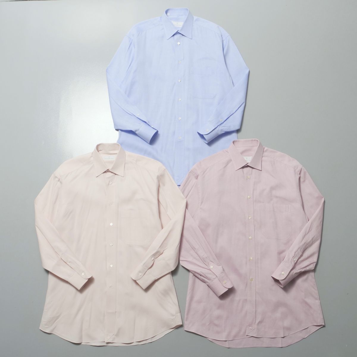 MF4632*エルメネジルドゼニア*メンズ39/15.5*コットンシャツ3点セット*ブルー系+ピンク系2点*レギュラーシャツ*長袖