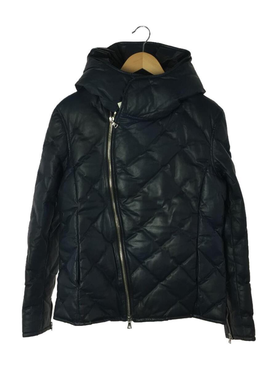 ISAMU KATAYAMA BACKLASH◆カンガルーレザーダウンジャケット/ダイヤキルティング/L/レザー/ネイビー