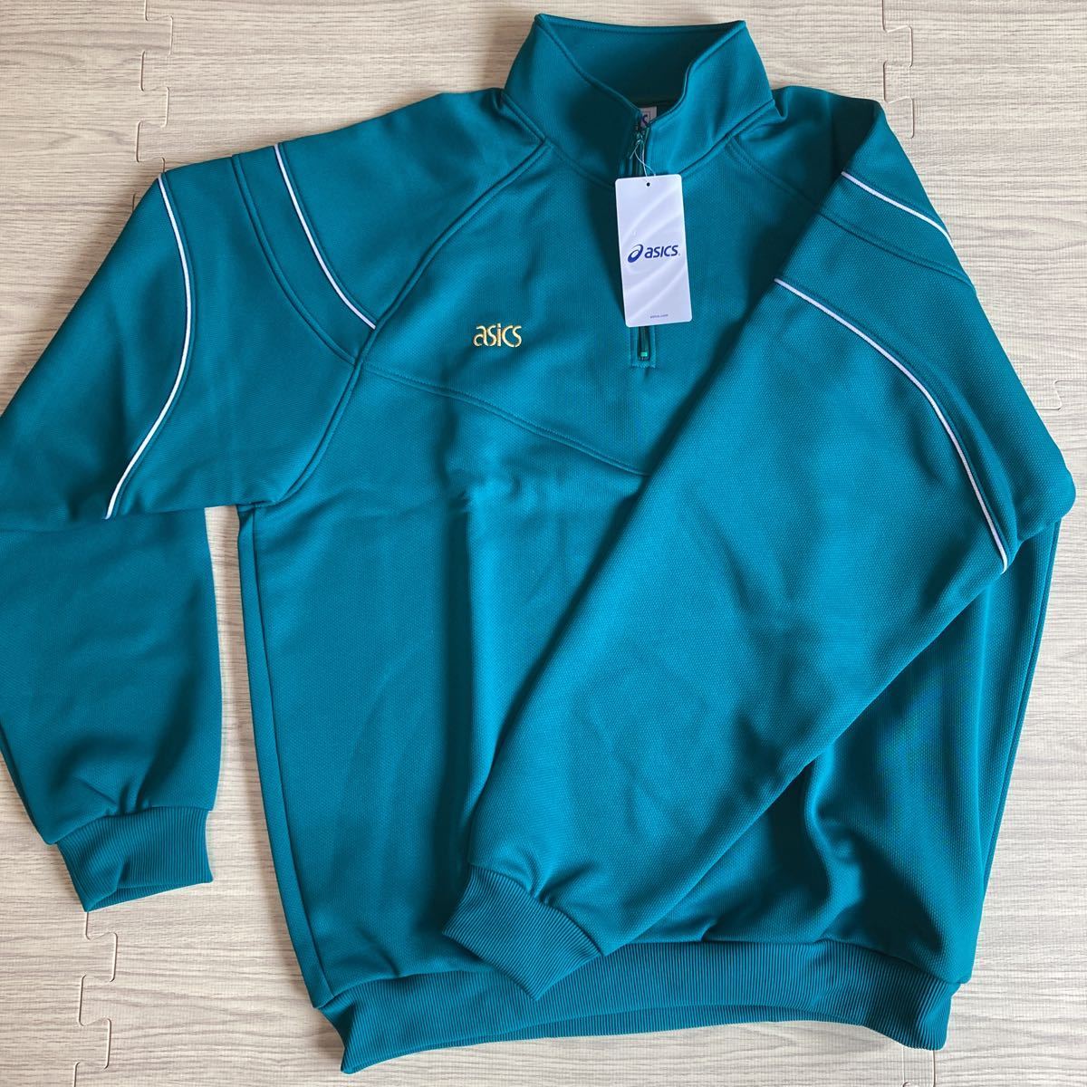新品未使用品★長袖 ジャージ 2XOサイズasics緑　白ライン　体操着　体操服　運動着　ジャージ　トレーニング　スポーツ　コスプレ　衣装_1