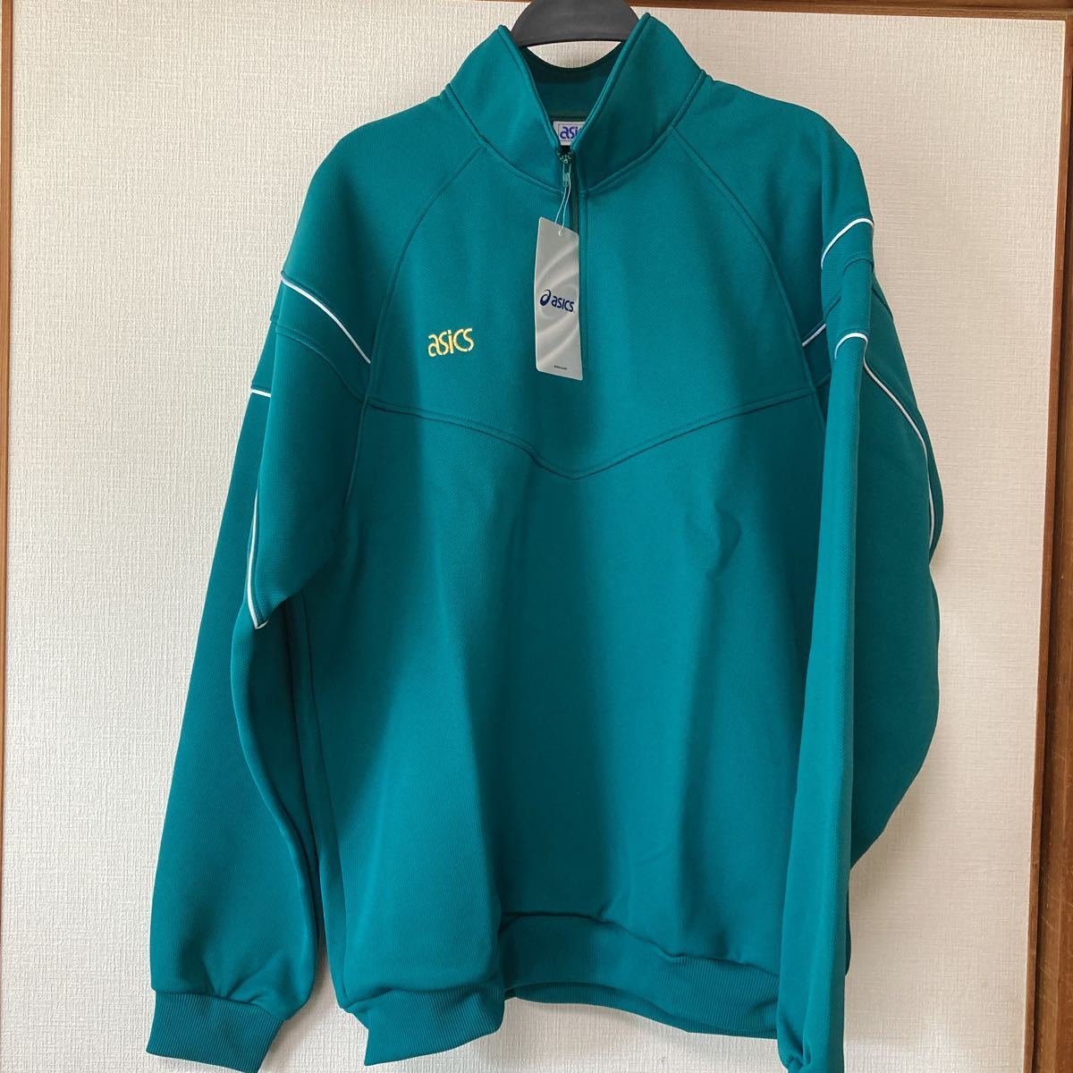 新品未使用品★長袖 ジャージ 2XOサイズasics緑　白ライン　体操着　体操服　運動着　ジャージ　トレーニング　スポーツ　コスプレ　衣装_9