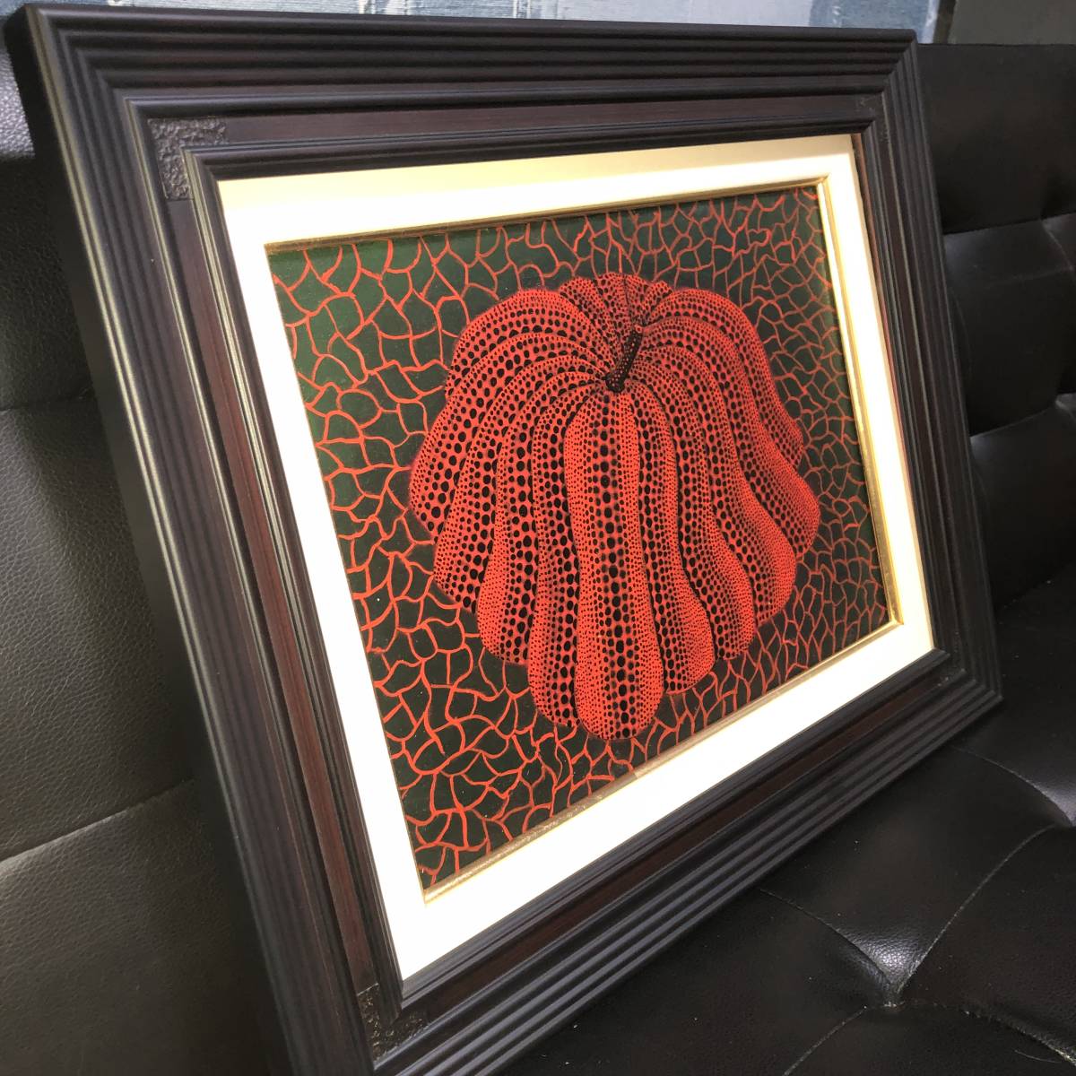 絵画美術 油彩画 草間彌生 かぼちゃ 1999年作品 直筆肉筆 サイン 額装