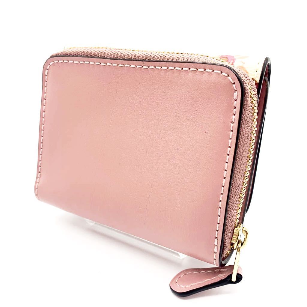 美品 COACH コーチ フラワーデザイン 花柄 三つ折り財布 札入れ 小銭 