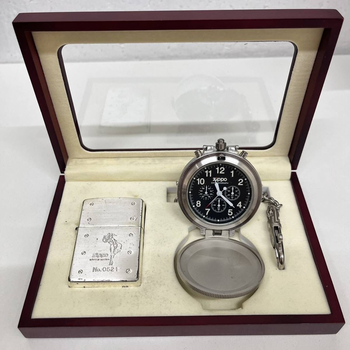 【C-19409】ZIPPO ジッポーライター 懐中時計 セット ZIPPO LIMITED EDITION 0521 02 箱 木箱 BOX 中古 コレクション 詳細不明