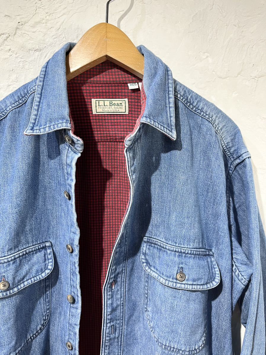 80's90'sビンテージUSA製ll bean エルエルビーン裏ネルデニムシャツM