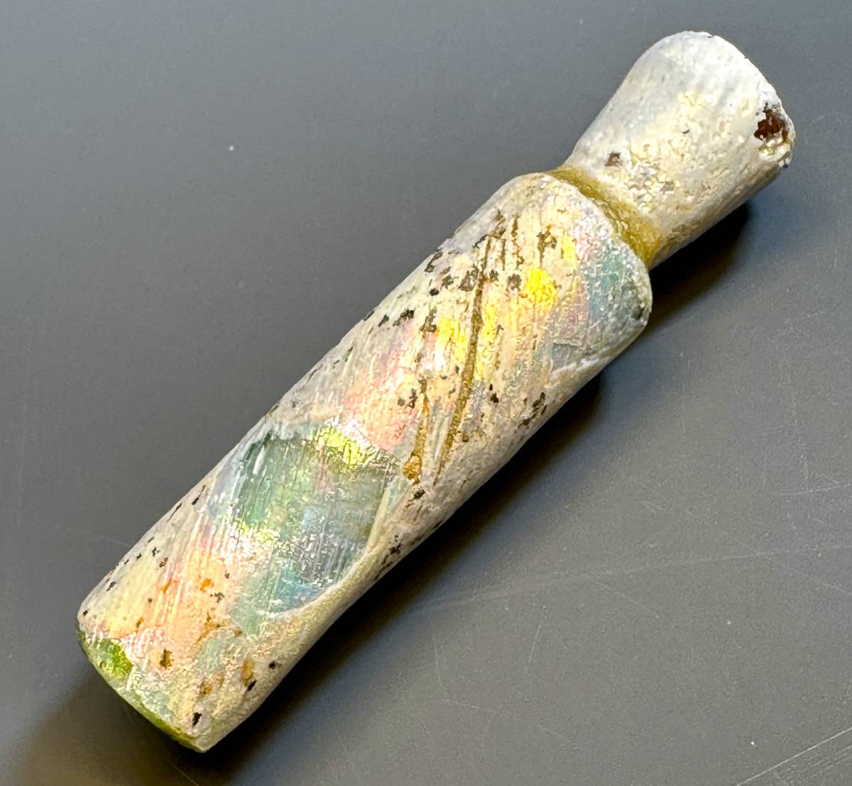 即決★虹銀化 金化★ローマンガラス 薬瓶/紀元1世紀 完全品//考古学 発掘品 出土品 神話/古代ローマ シリア 古代美術 玉虫色 パティナ/669 1909古代ローマングラス半透明エメラルドブルー虹色銀化碗(口径約