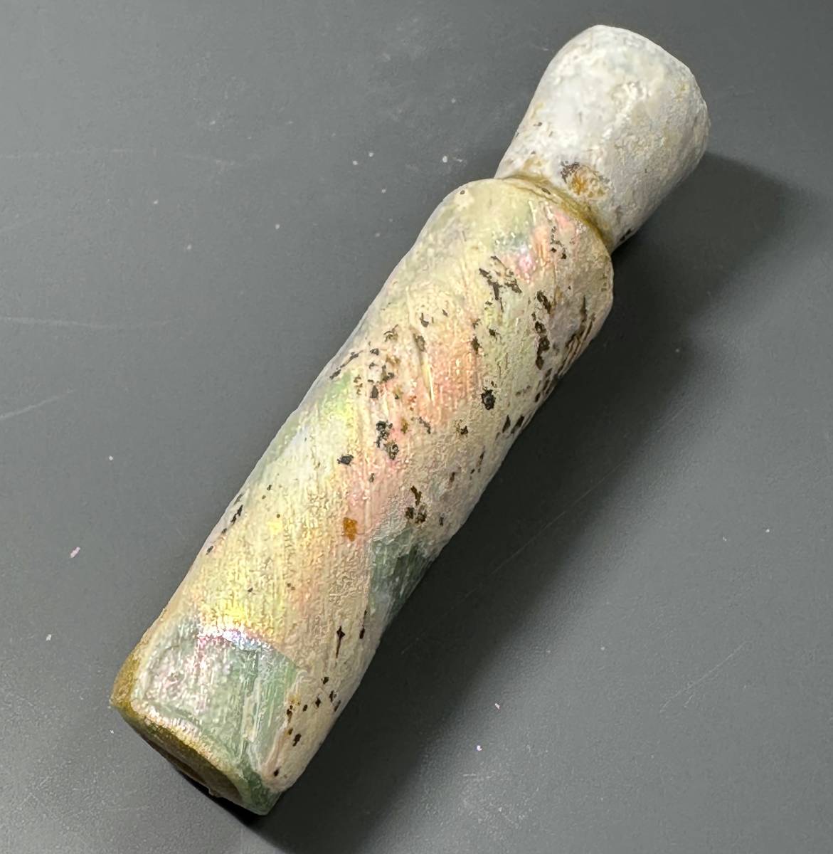 即決★虹銀化 金化★ローマンガラス 薬瓶/紀元1世紀 完全品//考古学 発掘品 出土品 神話/古代ローマ シリア 古代美術 玉虫色 パティナ/669 1909古代ローマングラス半透明エメラルドブルー虹色銀化碗(口径約