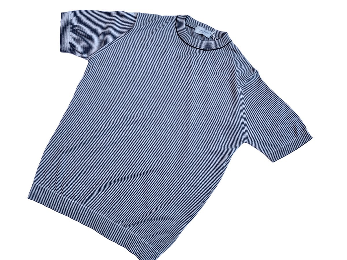 メンズ M ジョンスメドレー 最高級コットン ハイネックボーダーTシャツ 