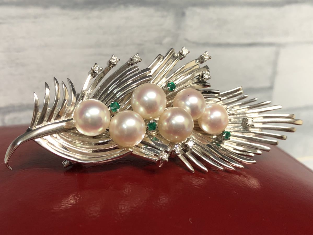 WG K14 真珠のブローチ MIKIMOTO ブローチ WG K14 刻印 ミキモト 24.9g ブローチ アコヤ 真珠