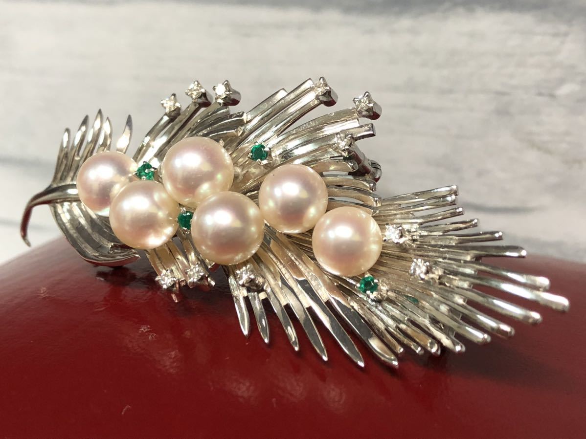 WG K14 真珠のブローチ MIKIMOTO ブローチ WG K14 刻印 ミキモト 24.9g ブローチ アコヤ 真珠