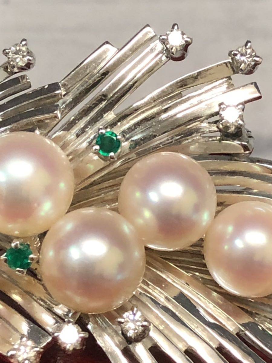WG K14 真珠のブローチ MIKIMOTO ブローチ WG K14 刻印 ミキモト 24.9g ブローチ アコヤ 真珠