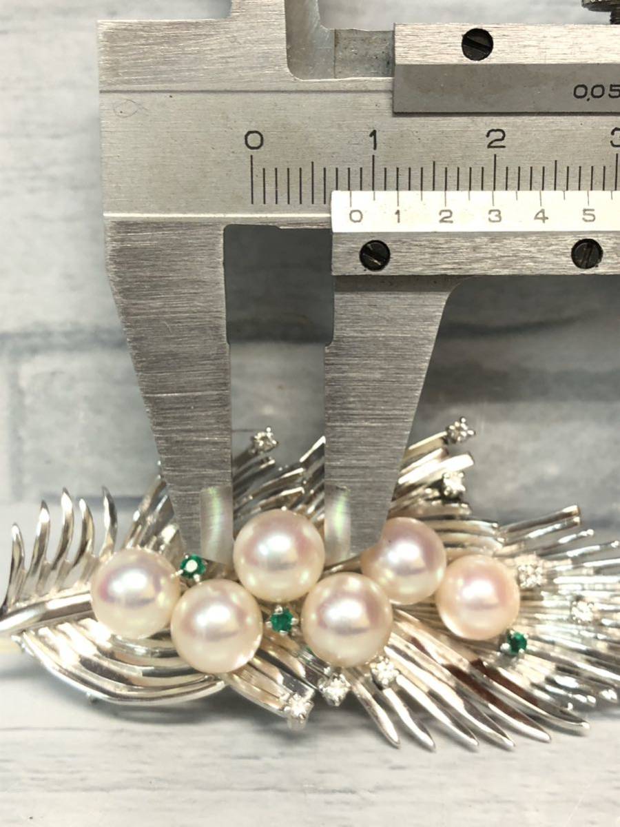 WG K14 真珠のブローチ MIKIMOTO ブローチ WG K14 刻印 ミキモト 24.9g ブローチ アコヤ 真珠