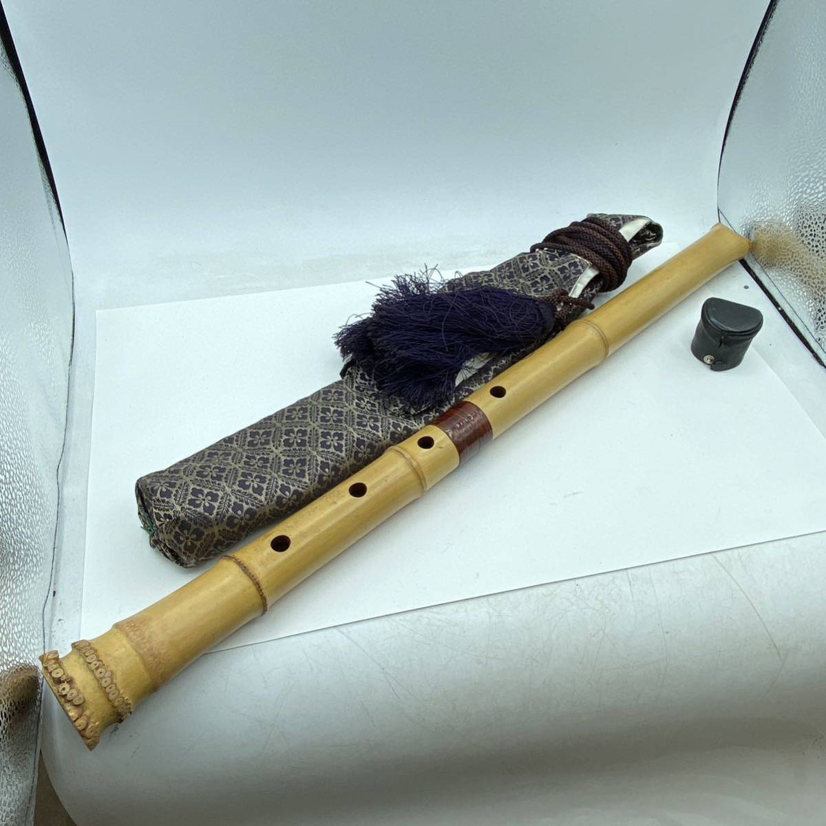 尺八　竹製　骨董 S5】 楽器 尺八 在銘 蘭畝 2印 60cm 竹製 骨董品 コレクターズ品 布