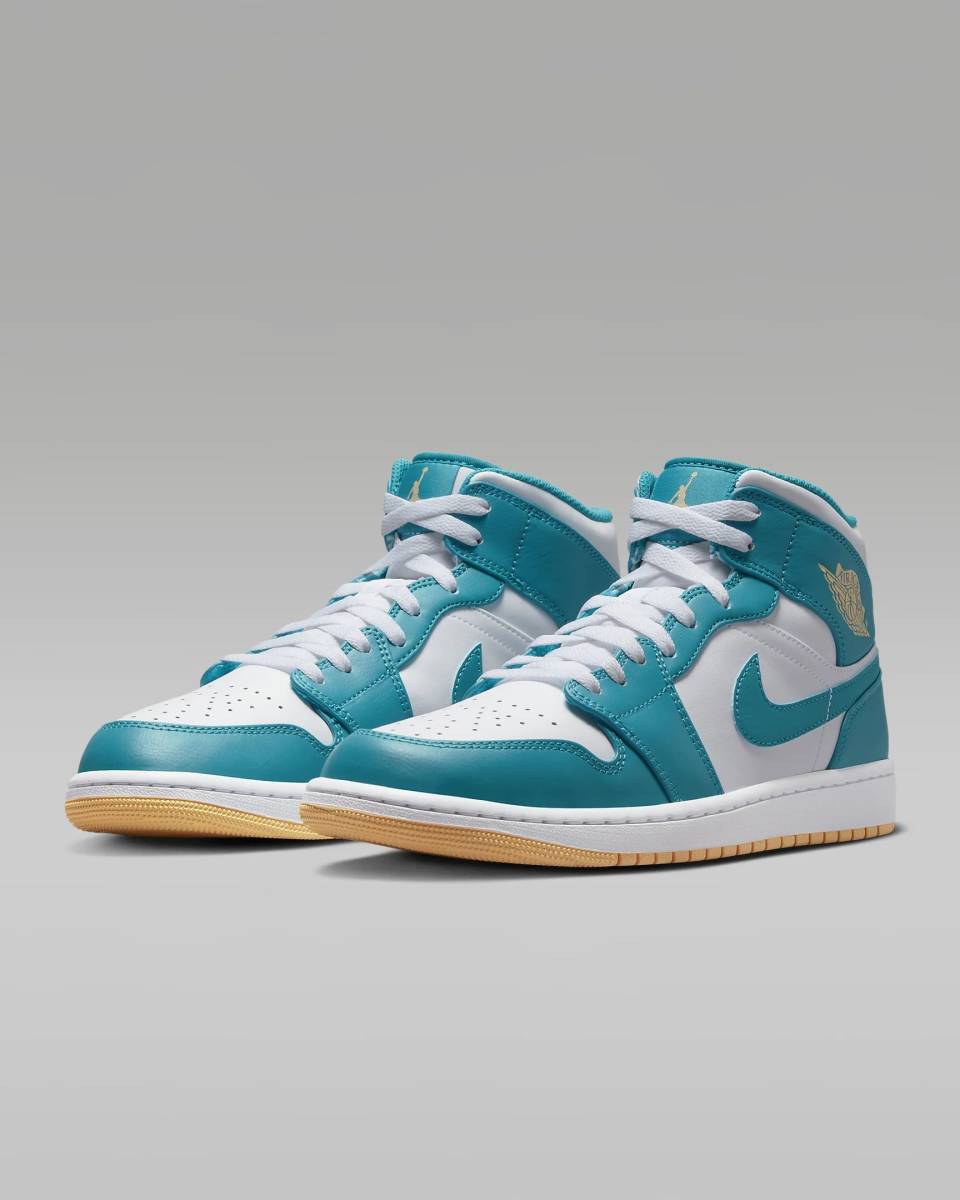 新品 28 NIKE AIR JORDAN 1 MID アクア ブルー ゴールド 水色 青 白