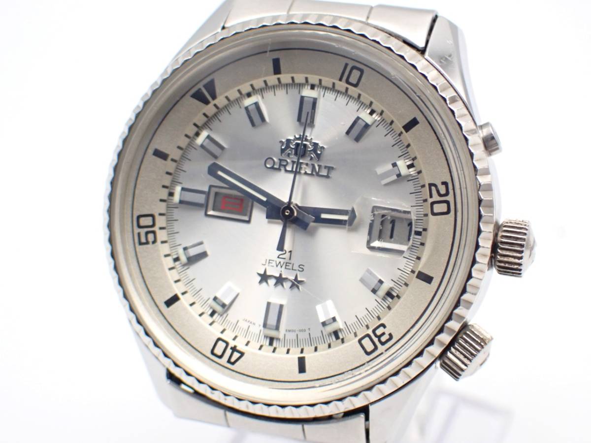 1スタ★★ ORIENT オリエント EM00-C3 自動巻き メンズ腕時計 デイト ラウンド シルバー文字盤 21Jewels/E050420