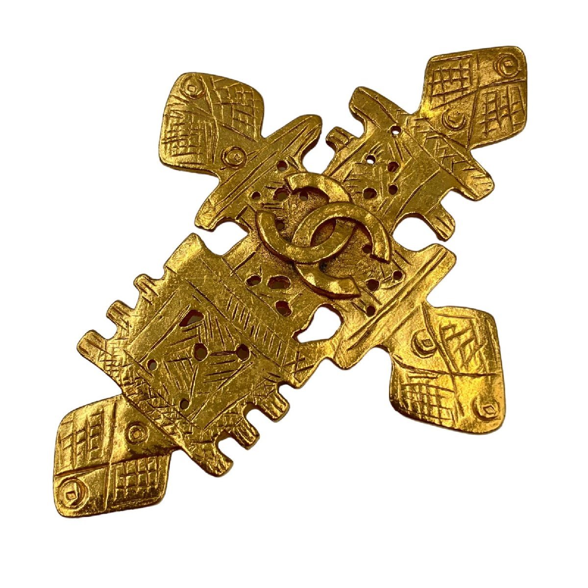 CHANEL シャネル ブローチ クロスモチーフ ココマーク ゴールドカラー ヴィンテージ P