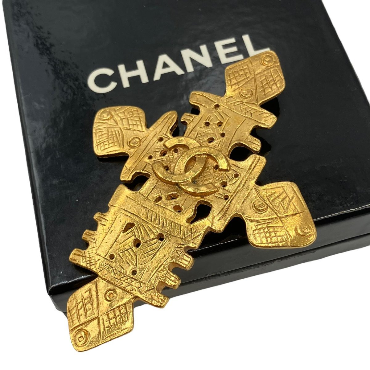 CHANEL シャネル ブローチ クロスモチーフ ココマーク ゴールドカラー ヴィンテージ P