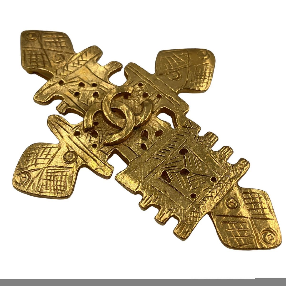 CHANEL シャネル ブローチ クロスモチーフ ココマーク ゴールドカラー ヴィンテージ P