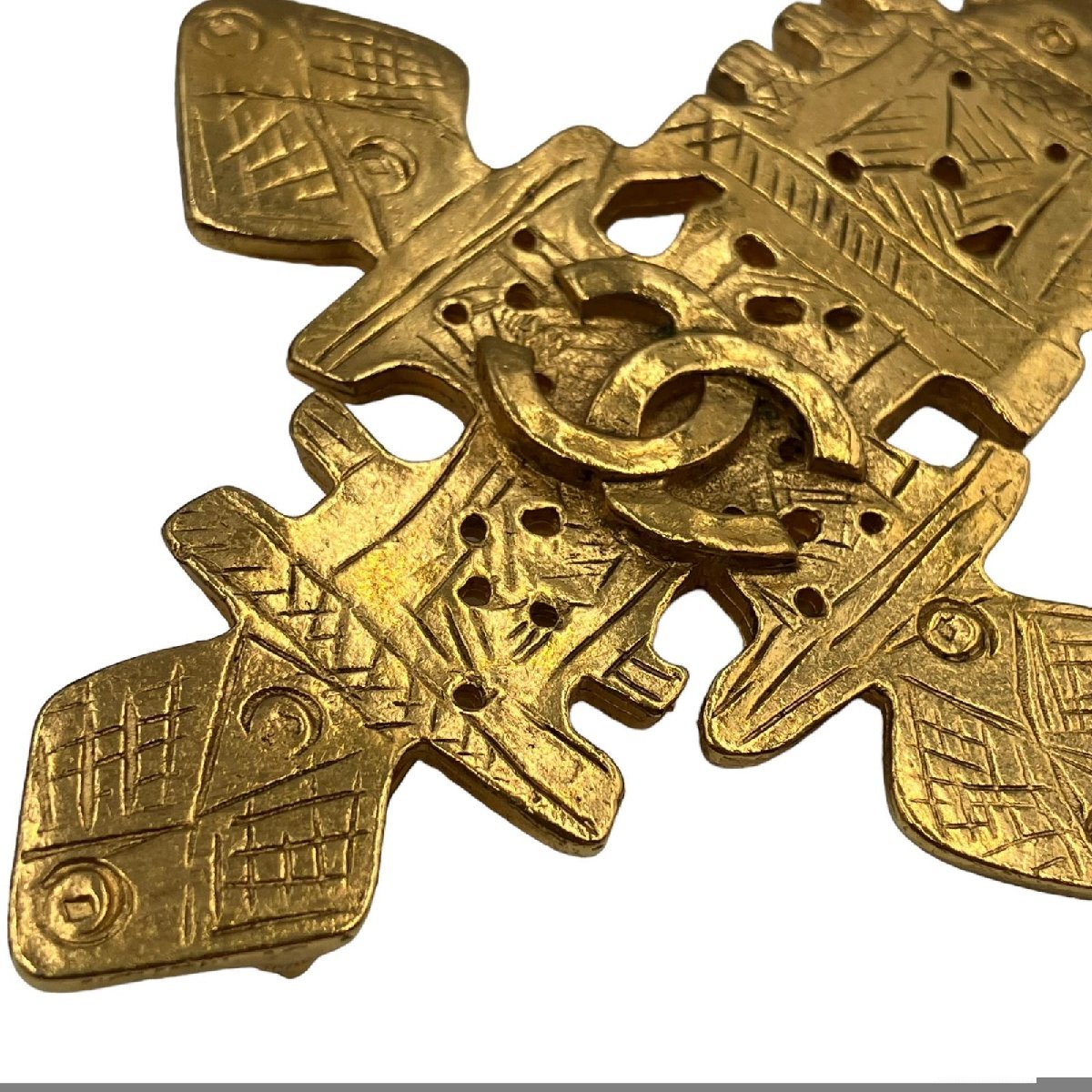 CHANEL シャネル ブローチ クロスモチーフ ココマーク ゴールドカラー ヴィンテージ P