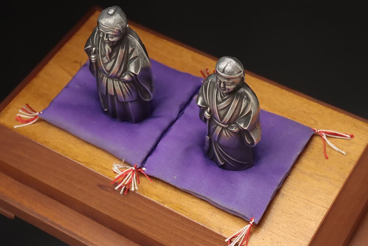 JI332 銀製 高砂人形 尉/姥 全高20cm/7.4cm/7cm 一対総重60g 銀製刻印 