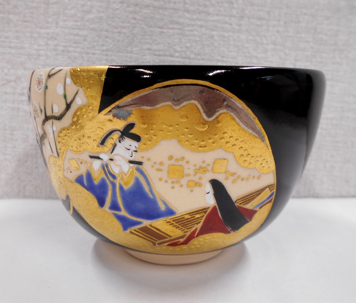 茶道具 京焼【通次阿山】 『仁清写 色絵 金彩 橙 茶碗』 在印 桐共箱