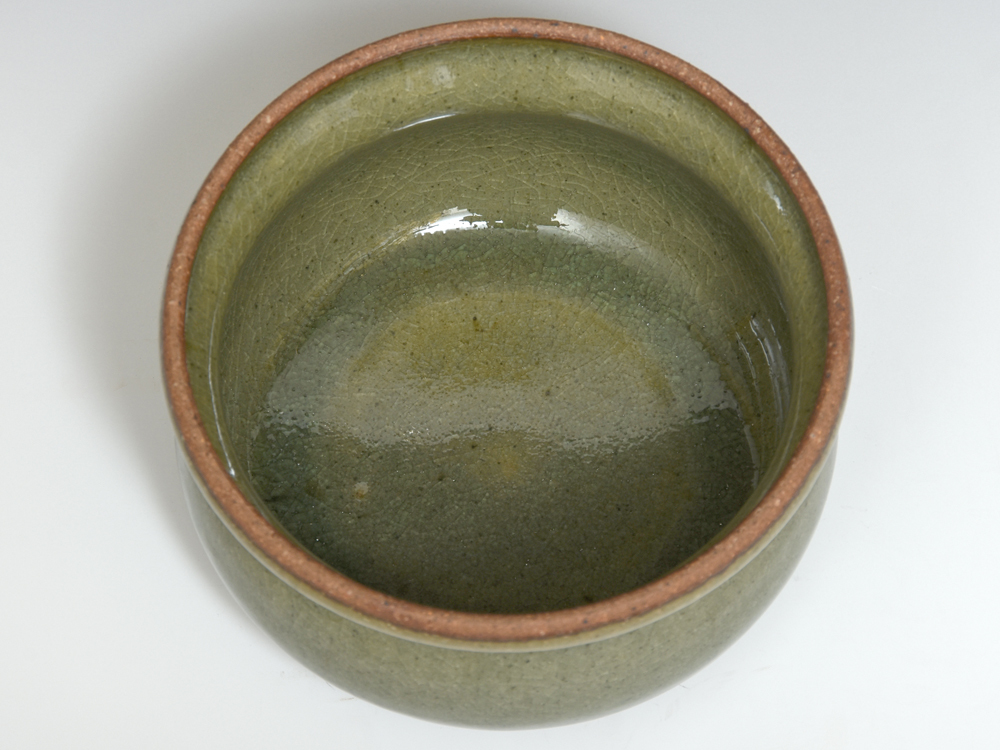真】三田青磁陽刻花蝶文茶入 茶壺 明治時代 0401