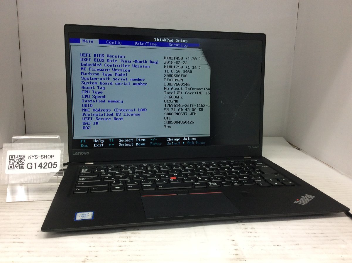 ThinkPad X1 ⁄ X270 20K5S48N00 ⁄i5 ジャンク/ LENOVO 20HQS00F00