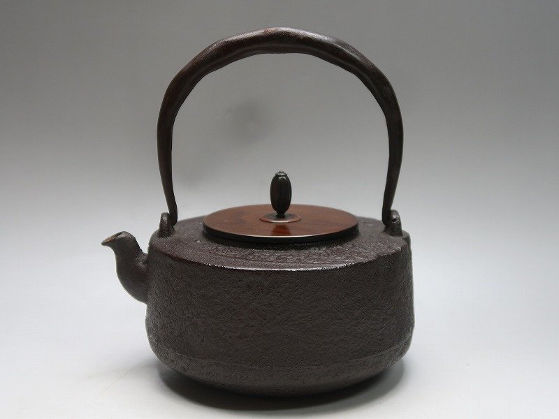 【集】080222鉄瓶　雪月花彫刻　斑赤銅蓋　煎茶道具